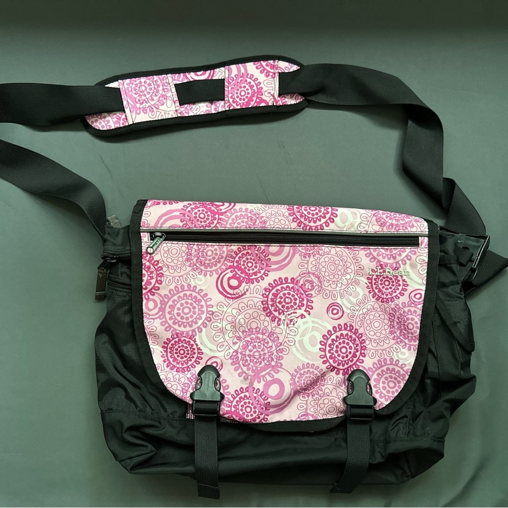 LL Bean Pink Floral Messenger Bag for Women - Black Base